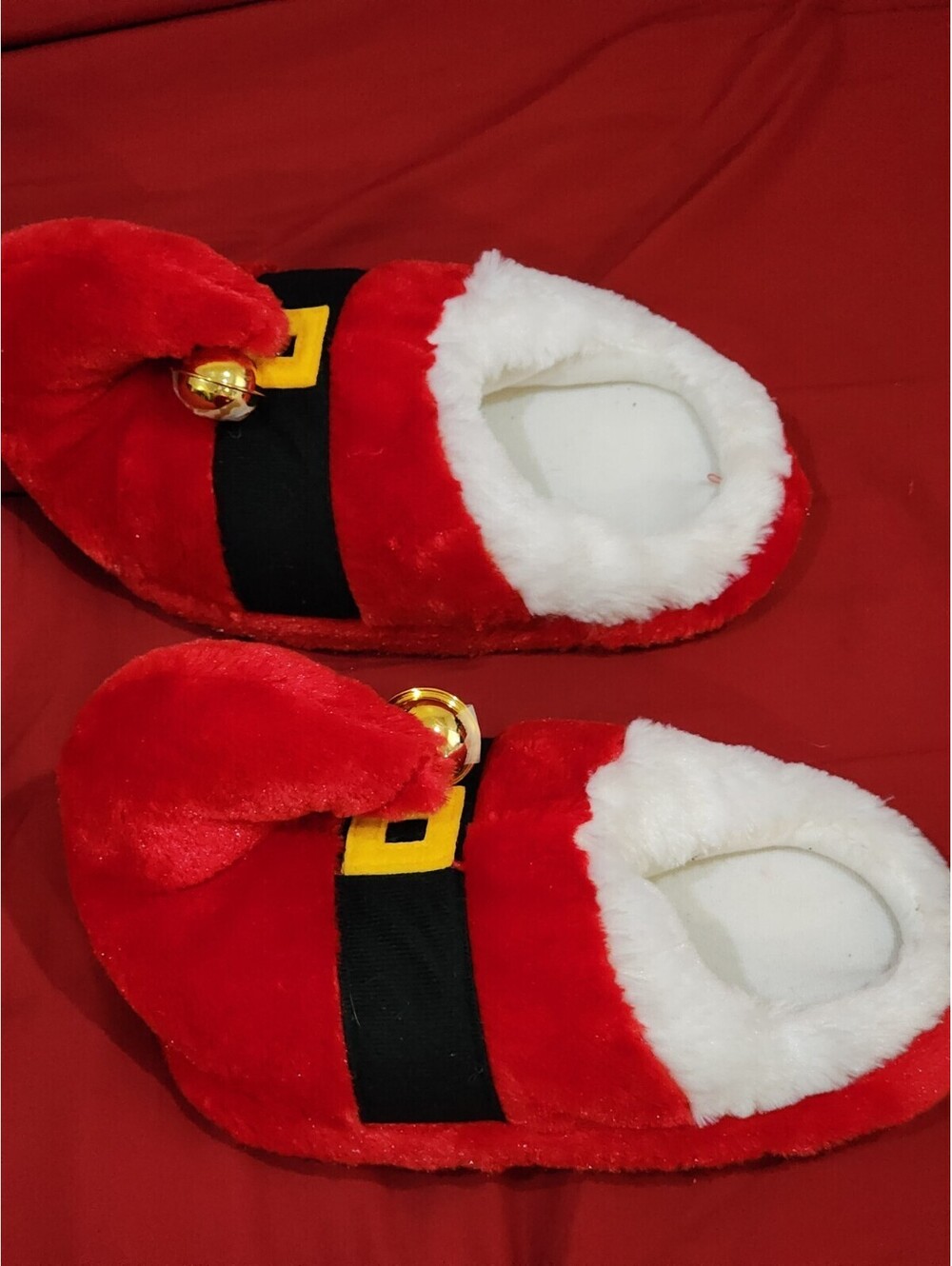Dan Dee Santa Shoes Elf Christmas Red House Slippers Plush Jingle Bells M 7/8